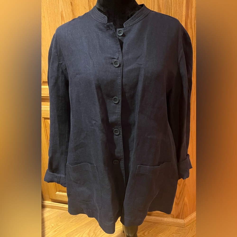 Eileen Fischer Button Front Mandarin Collar Linen Jacket Shirt Shacket‎ Size XL